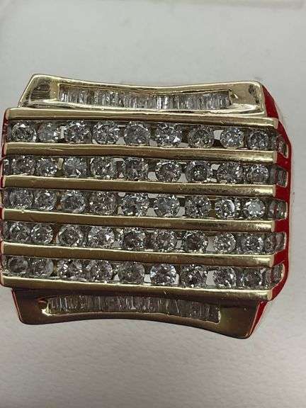 CERTIFIED 14K YELLOW GOLD MEN'S DIAMOND RING . 2.25 CARATS