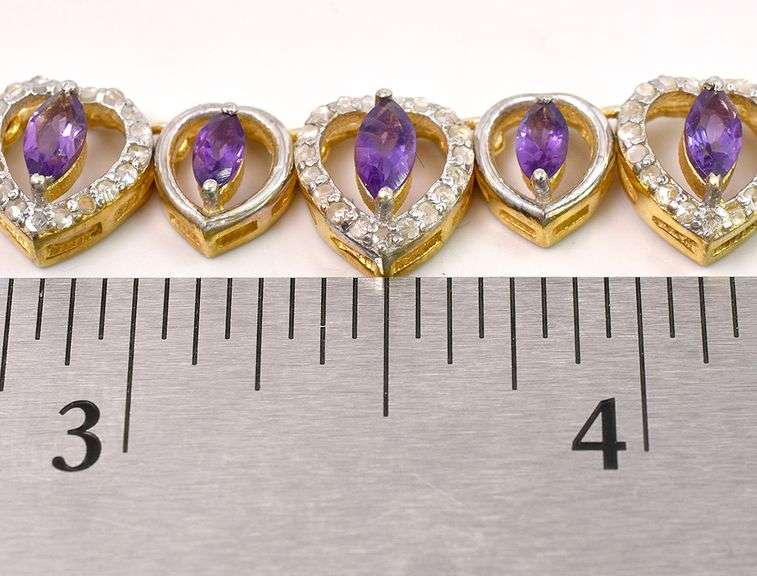 Amazing  Brand New European 8.09CTW Amethyst 5.00CTW Diamond Necklace in Gold Plated Sterling Silver