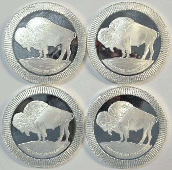4 Superb Cameo Prooflike 1 Troy Oz pure Silver Buffalo Rounds