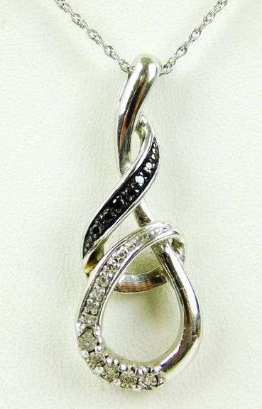 Sterling Black & White Diamond Pendant & Chain