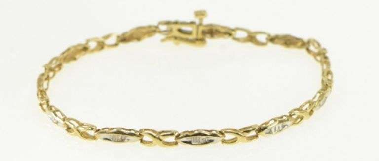 10K Yellow Gold Diamond Inset Vintage Statement Tennis Bracelet