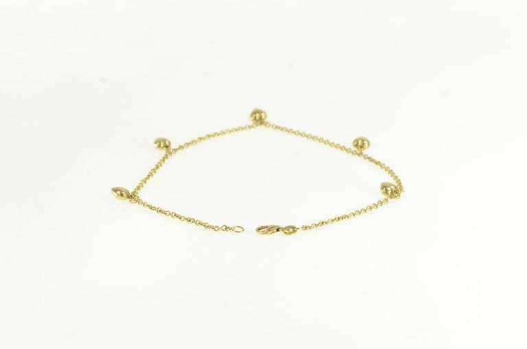 14K Yellow Gold Puffy Heart Charm Forget Me Not Love Chain Bracelet