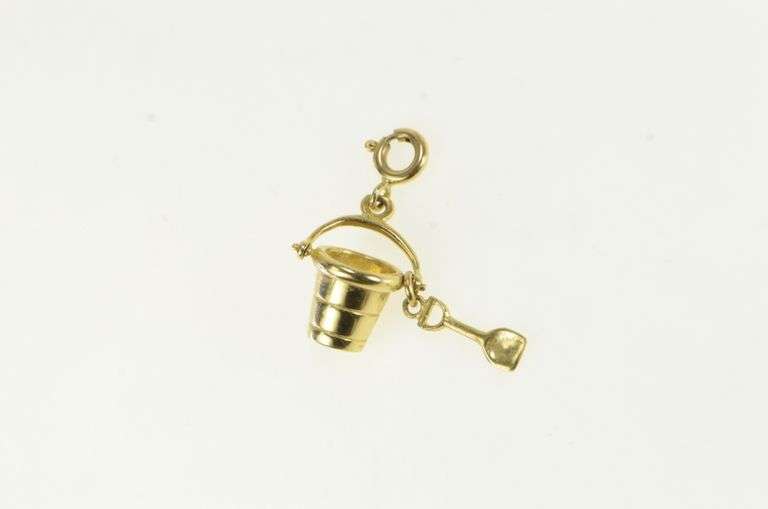 14K Yellow Gold Vintage Pail & Shovel Beach Sand Castle Charm/Pendant