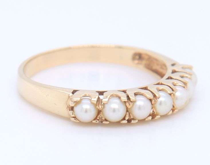 Gorgeous  Yellow Gold Seven Pearl Stacking Band