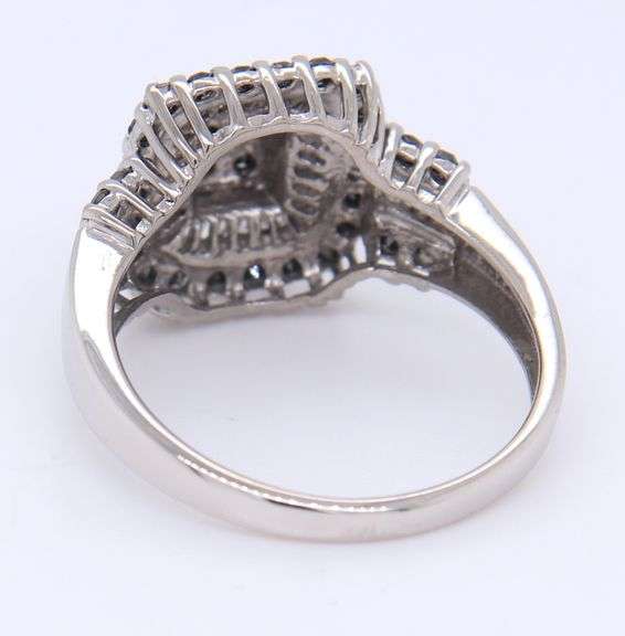 Sparkling White Gold Black and White Diamond Cluster Ring