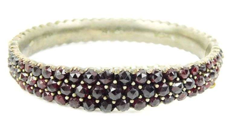Beautiful Antique Bohemian Garnet Bangle Bracelet
