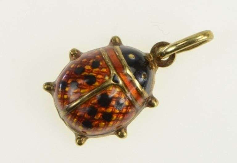 14K Yellow Gold Red Enamel Ladybug Strength Symbol Charm/Pendant
