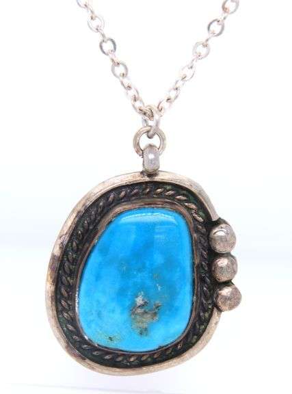 Vintage 925 Sterling Silver Turquoise Pendant on Chain