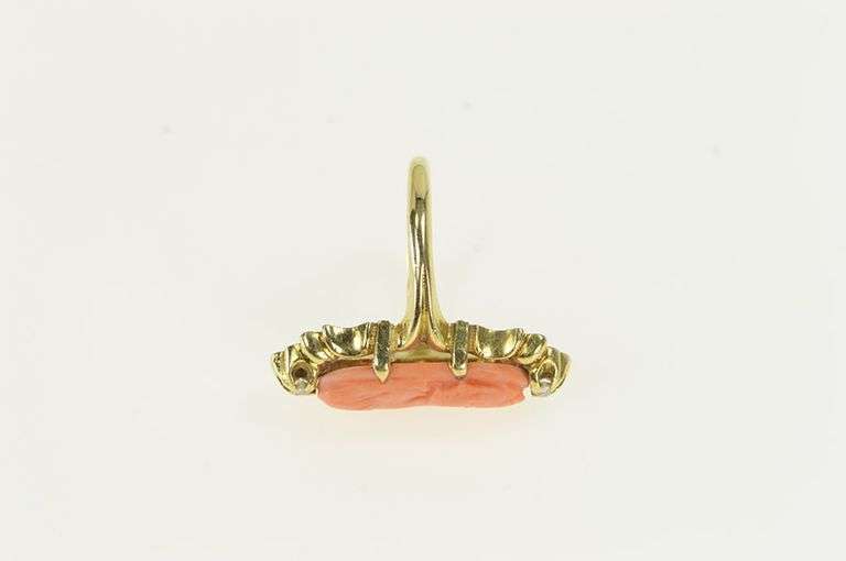 14K Yellow Gold Victorian Coral Diamond Accent Ornate Ring
