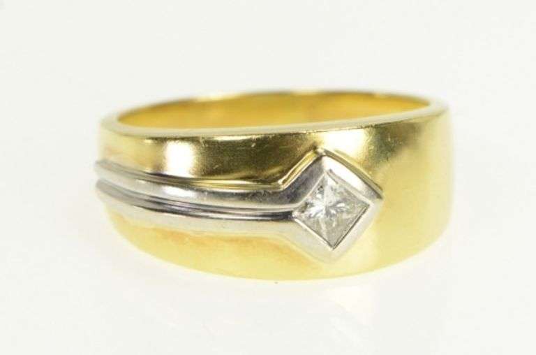 18K Yellow Gold 0.36 Ct Princess Cut Diamond Men's Wedding Ring