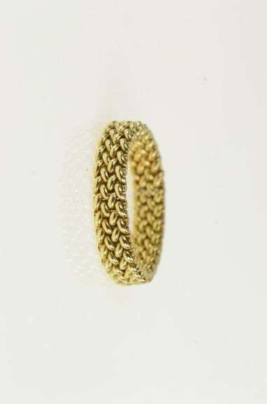 14K Yellow Gold Mesh Chain Vintage Unique Statement Band Ring