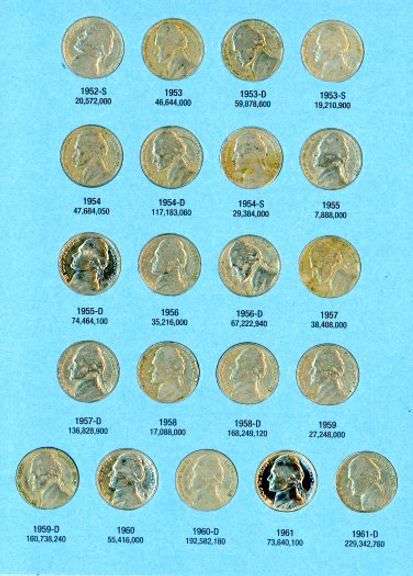Album of 66 Jefferson Nickels 1938-1961-D w/War Nickels