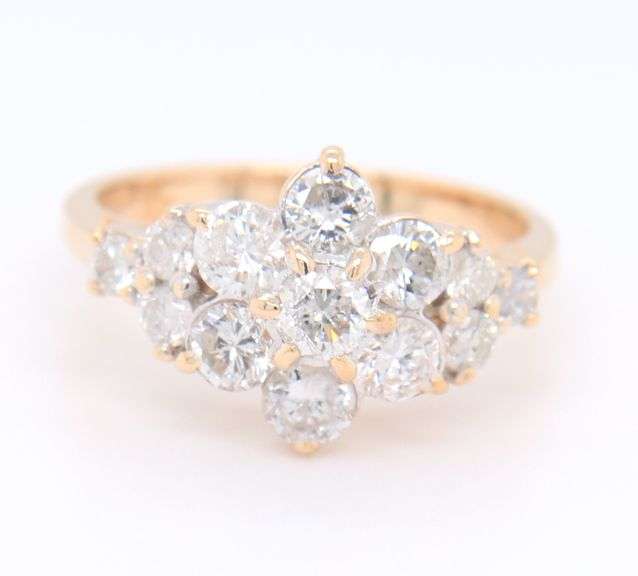 Dazzling Yellow Gold 1.05ctw Flower Cluster Diamond Ring