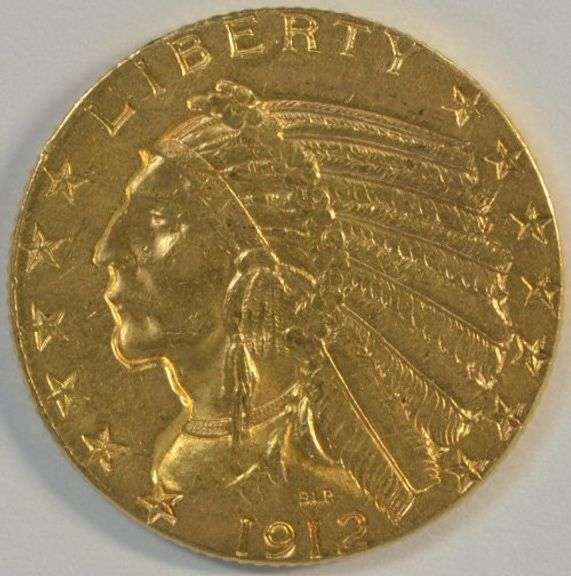 Nice BU 1912 US $5 Indian Gold Piece. Lustrous