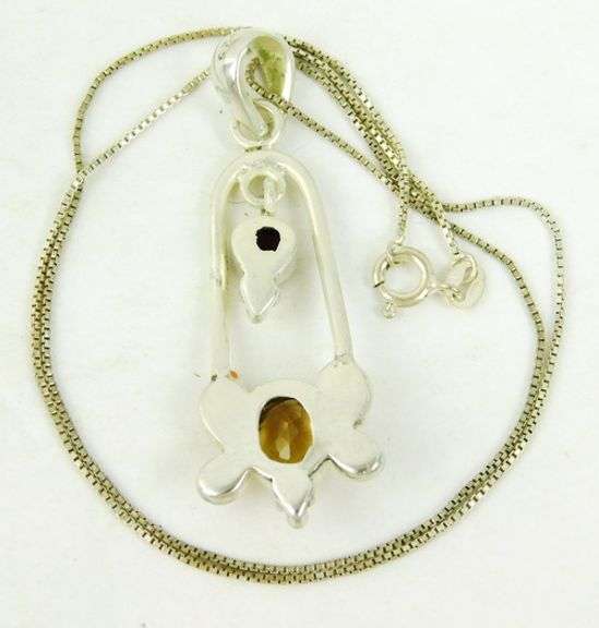 Large Sterling Garnet & Citrine Pendant & Chain