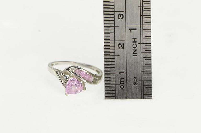 10K White Gold Trillion Pink Topaz Diamond Bypass Vintage Ring