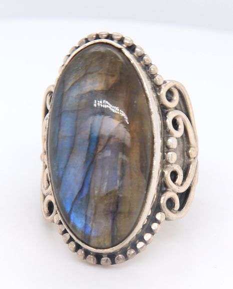 Art Deco 925 Sterling Silver Jasper Ring