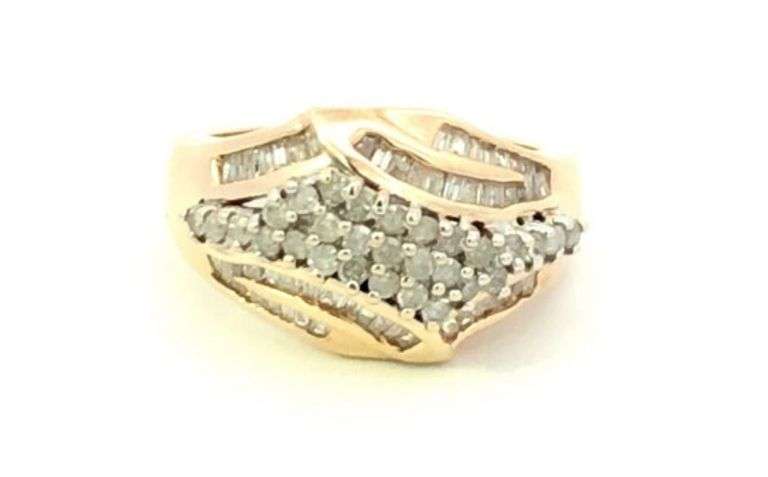 10K Yellow Gold Diamond Encrusted Bypass Vintage Band Ring