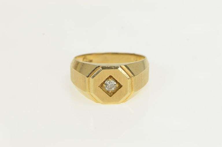 14K Yellow Gold Retro Diamond Squared Vintage Statement Ring