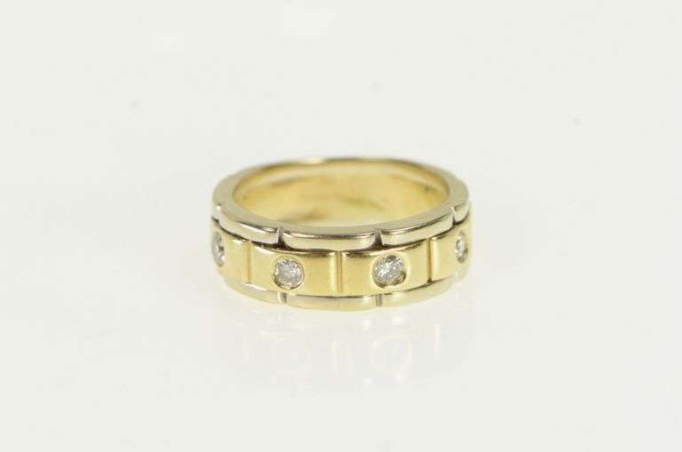 14K Yellow Gold Diamond Watch Chain Pattern Wedding Band Ring