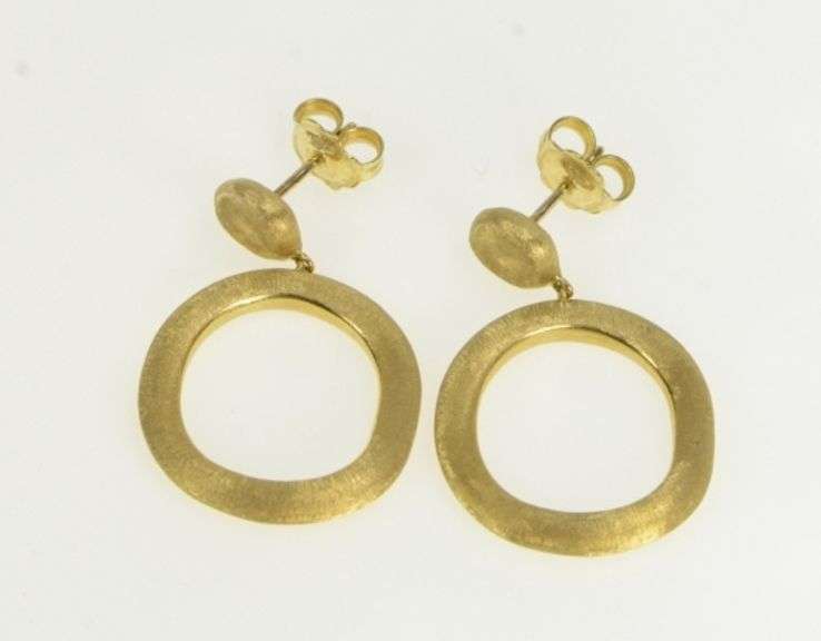 18K Yellow Gold Marco Bicego Jaipur Circle Dangle Designer Earrings