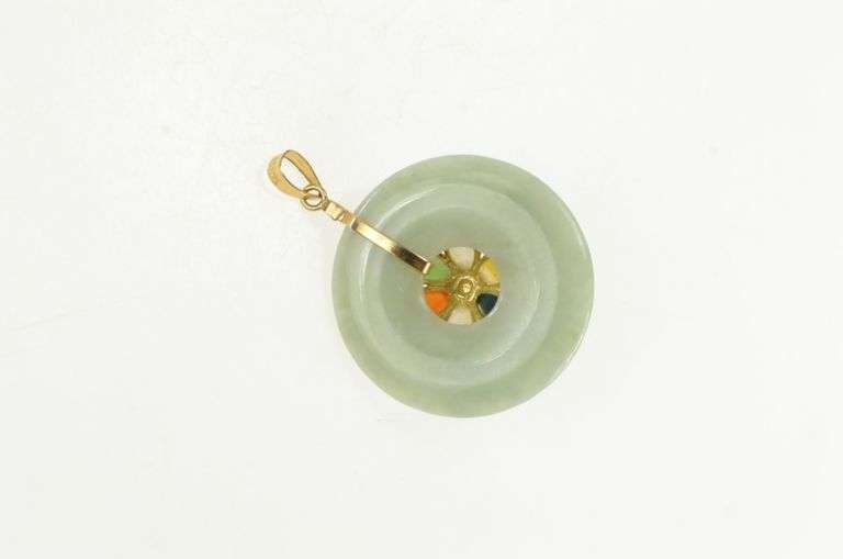 14K Yellow Gold Jadeite Bi Pear Flower Cluster Vintage Pendant