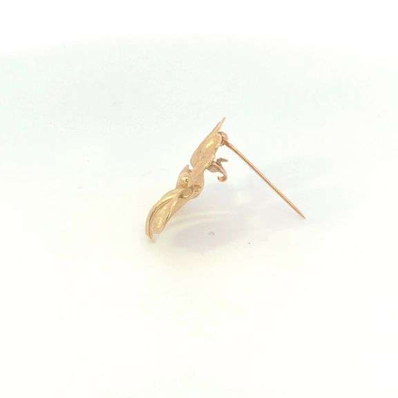 14K Yellow Gold Brushed Finish Retro Four Leaf Clover Lucky Pin/Brooch