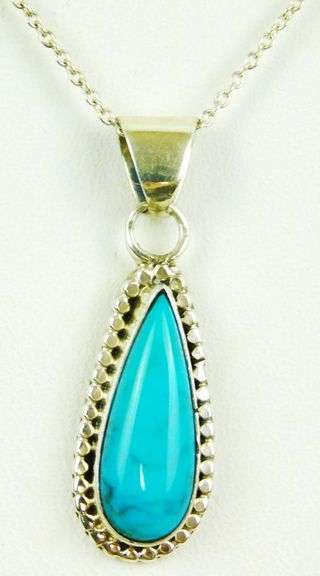 B. Johnson Navajo Sterling Turquoise Pendant & Chain