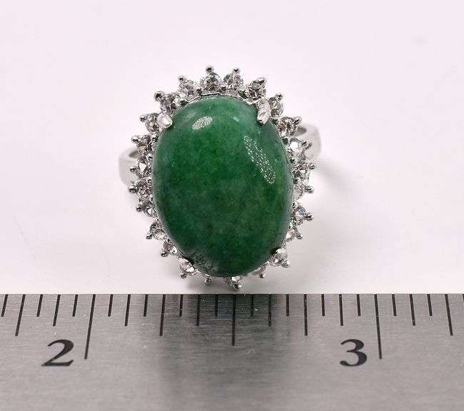 Mesmerizing 11.00CTS Oval Cabochon-Cut Emerald & 1.00CTW White Sapphire Ring in Sterling Silver