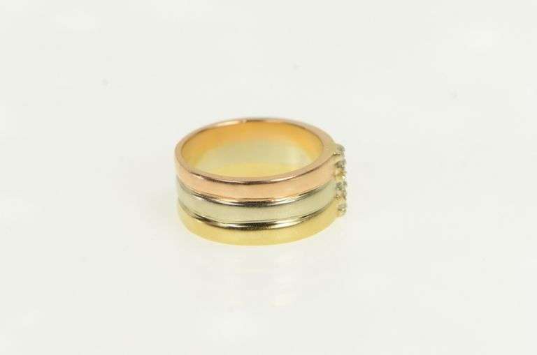 14K Yellow Gold Tri Tone Diamond Layered Statement Band Ring