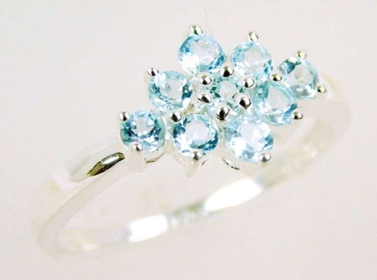 Prettiest Sterling Ring of Blue Topaz Stones, 6.75