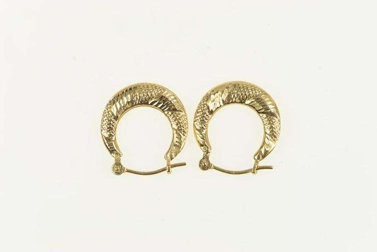 14K Yellow Gold 14.6mm Textured Puffy Twist Fashion Hoop Earrings