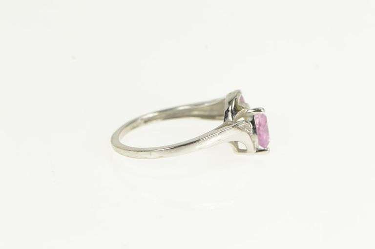 10K White Gold Trillion Pink Topaz Diamond Bypass Vintage Ring