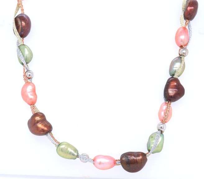 925 Sterling Silver Multi Color Pearl Necklace