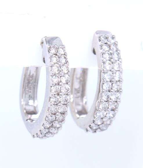 Attractive White Gold 1.20ctw Two Row Diamond Huggie Earrings