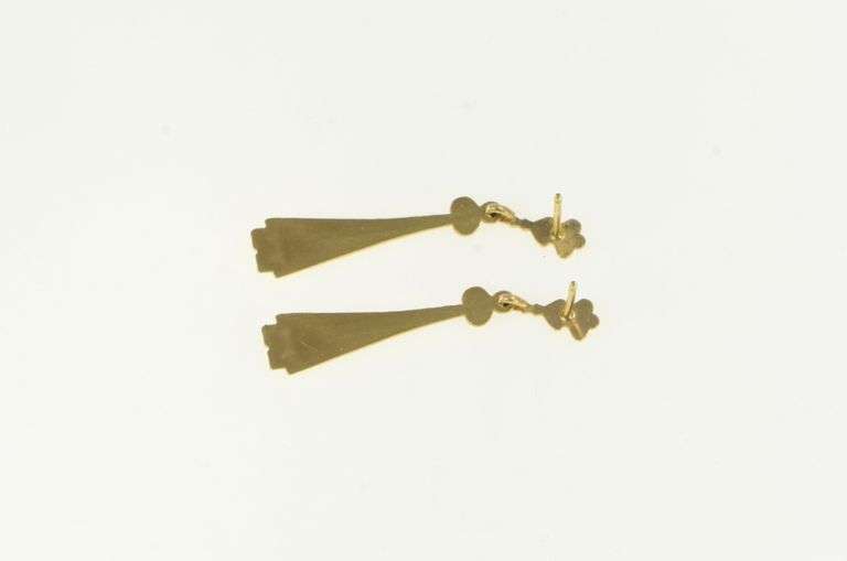 14K Yellow Gold Art Deco Elaborate Dangle Bar Decorative Drop Earrings