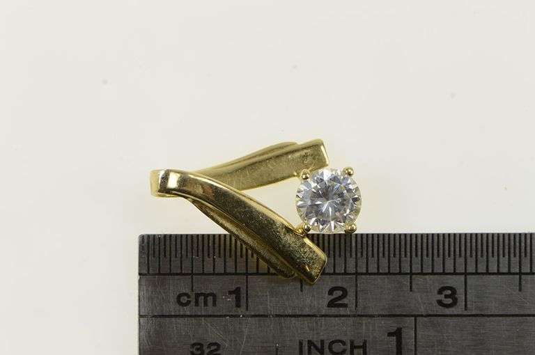 14K Yellow Gold Round Vintage CZ Criss Cross Loop Slide Pendant