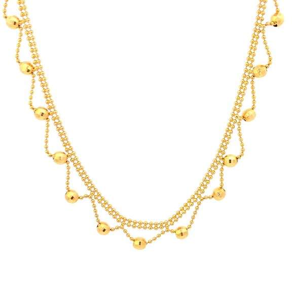 14K Yellow Gold Scalloped Ball Beaded Vintage Ornate Chain Necklace