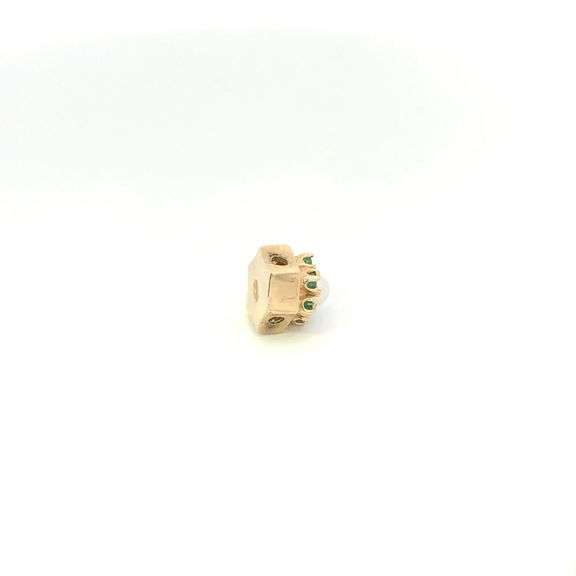 14K Yellow Gold Victorian Pearl Emerald Slide Bracelet Charm/Pendant