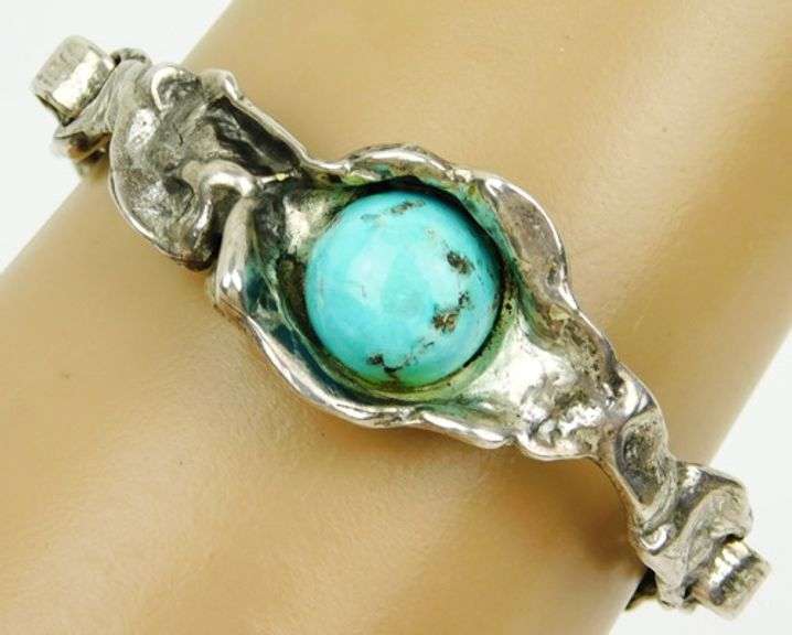 Superb Brutalist Sterling Turquoise Bracelet