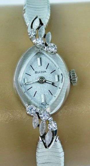 Vintage Ladies 14K Diamond Bulova Wrist Watch, Runs