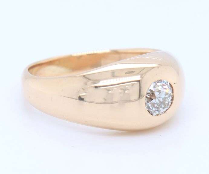 Attractive Yellow Gold European Cut Diamond Pinky Ring