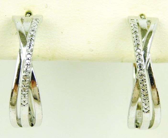 Sterling Pave Diamond Hoop Earrings