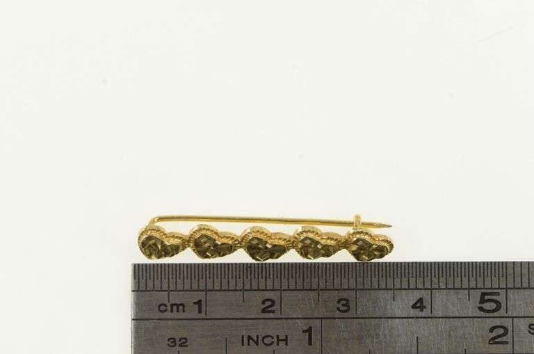 14K Yellow Gold Heart Love Symbol Diamond Cut Bar Pin/Brooch