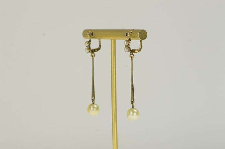 14K Yellow Gold Victorian Pearl Ornate Dangle Drop Earrings