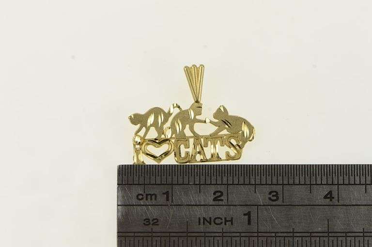 14K Yellow Gold I Love Cats Pet Lover Word Cut Out Charm/Pendant