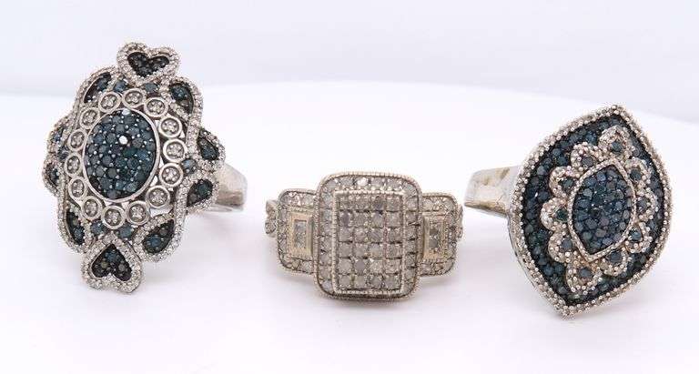 Group Lot of 3 Vintage 925 Sterling Silver Diamond Rings