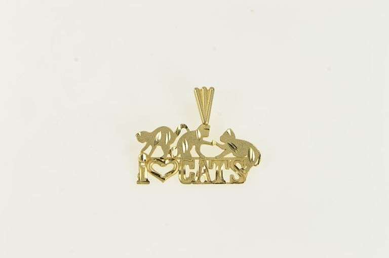 14K Yellow Gold I Love Cats Pet Lover Word Cut Out Charm/Pendant