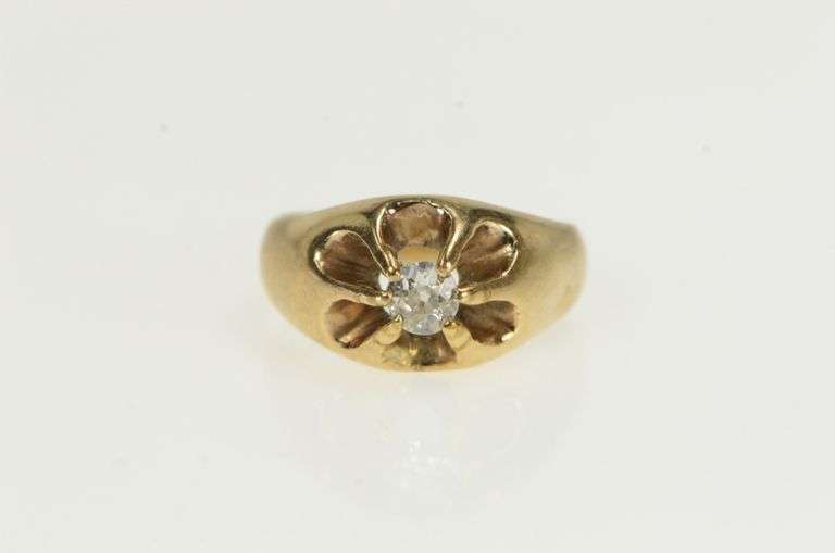18K Yellow Gold 0.30 Ct Old Mine Cut Diamond Engagement Ring