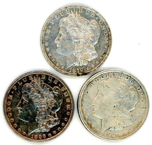 3 Different Morgan Silver Dollars: 1879, 1896, & 1921